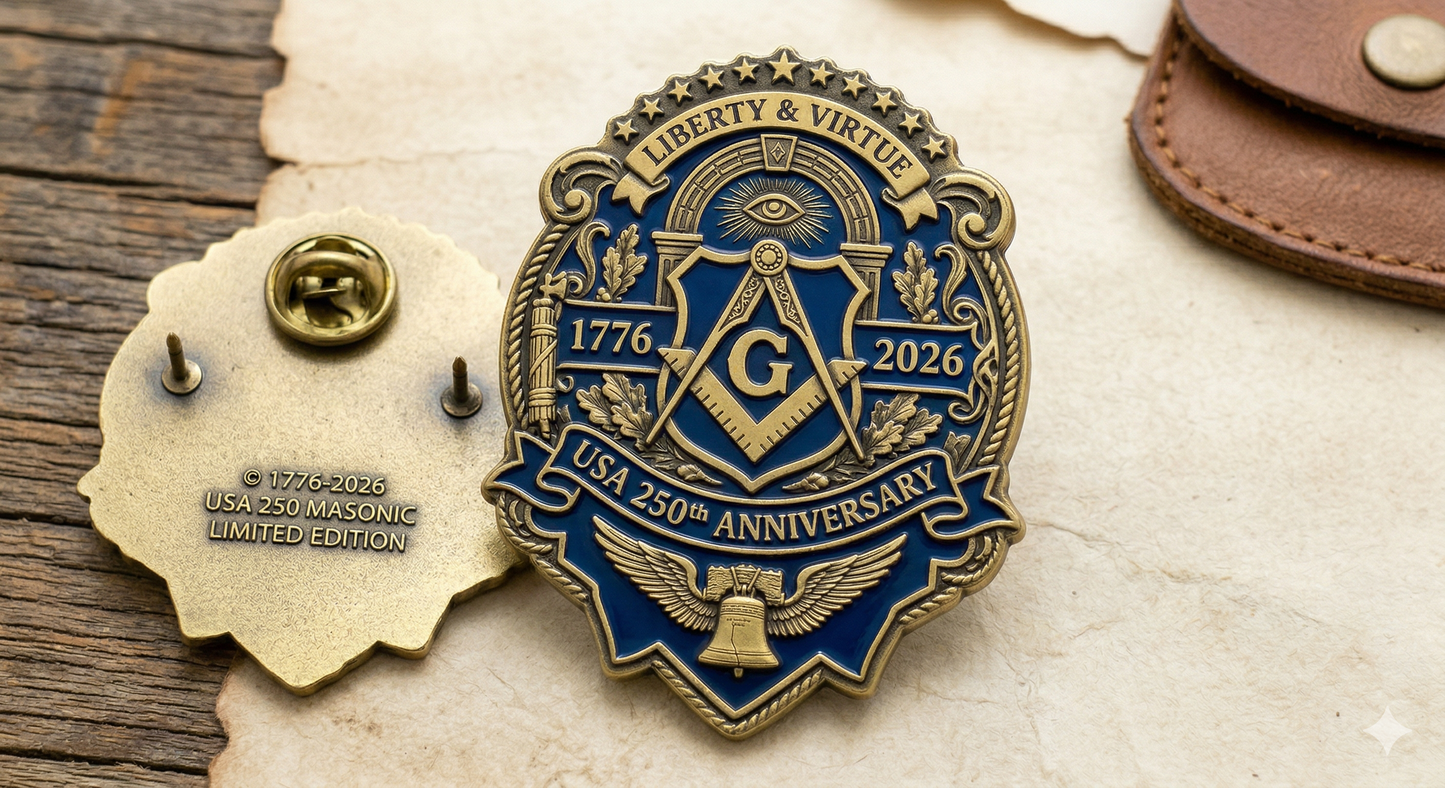 Liberty & Virtue — USA 250th Anniversary Masonic Pin