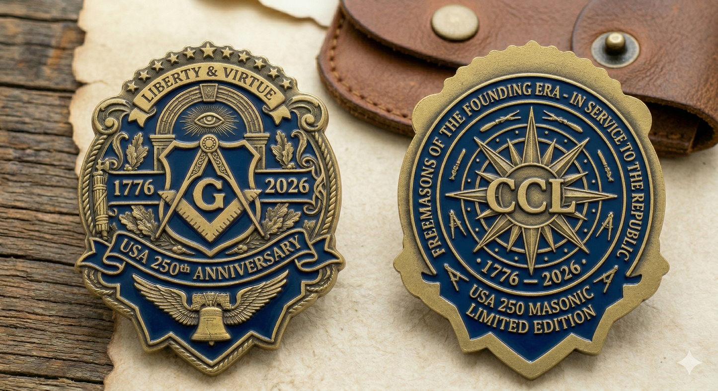 Liberty & Virtue — USA 250th Anniversary Masonic Challenge Coin